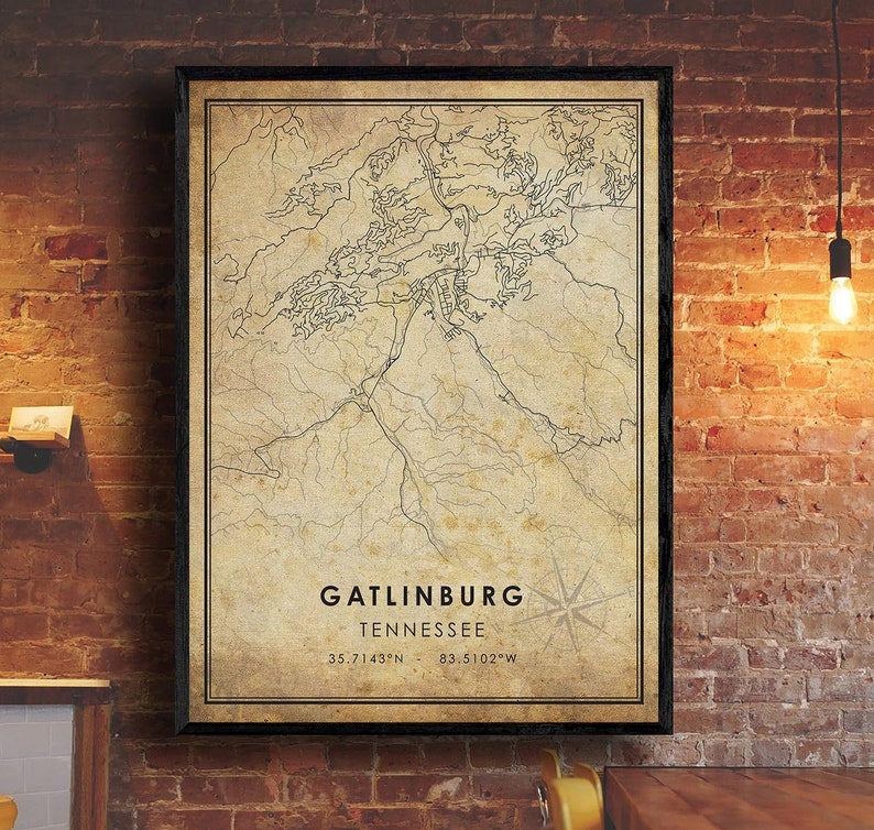 Gatlinburg Map Print Gatlinburg Map Tennessee Map Art Gatlinburg City Road Map Poster Vintage Gift Map image 1