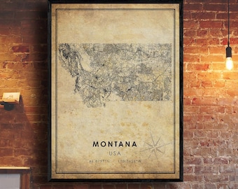 Montana Vintage Map Print | Montana Map | USA State Map Art | Montana City Road Map Poster | Vintage Gift Map