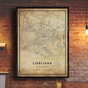 Ljubljana Vintage Map Print | Ljubljana Map | Slovenia  Map Art | Ljubljana City Road Map Poster | Vintage Gift Map