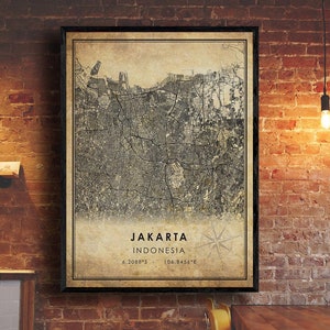 Jakarta Vintage Map Print | Jakarta Map | Indonesia Map Art | Jakarta City Road Map Poster | Vintage Gift Map
