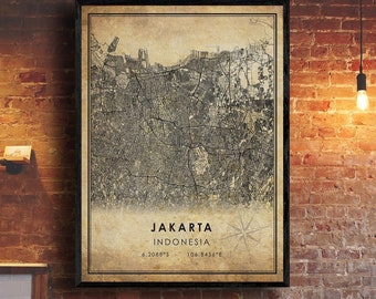 Jakarta Vintage Map Print | Jakarta Map | Indonesia Map Art | Jakarta City Road Map Poster | Vintage Gift Map