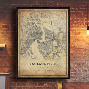 Jacksonville Vintage Map Print | Jacksonville Map | Florida Map Art | Jacksonville City Road Map Poster | Vintage