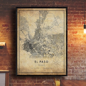 El Paso Vintage Map Print | El Paso Map | Texas Map Art | El Paso City Road Map Poster | Vintage Gift Map