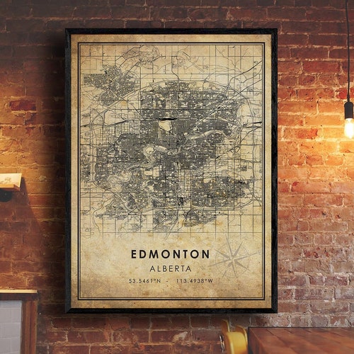 Edmonton Vintage Map Print Edmonton Map Alberta Map Art Etsy Canada