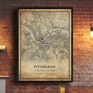 Pittsburgh Vintage Map Print | Pittsburgh Map | Pennsylvania Map Art | Pittsburgh City Road Map Poster | Vintage