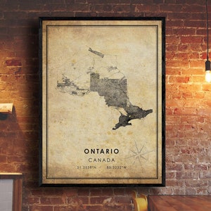 Impression de carte de l’Ontario | Carte de l'Ontario | Carte du Canada | Affiche de la carte routière de la ville de l’Ontario | carte cadeau vintage
