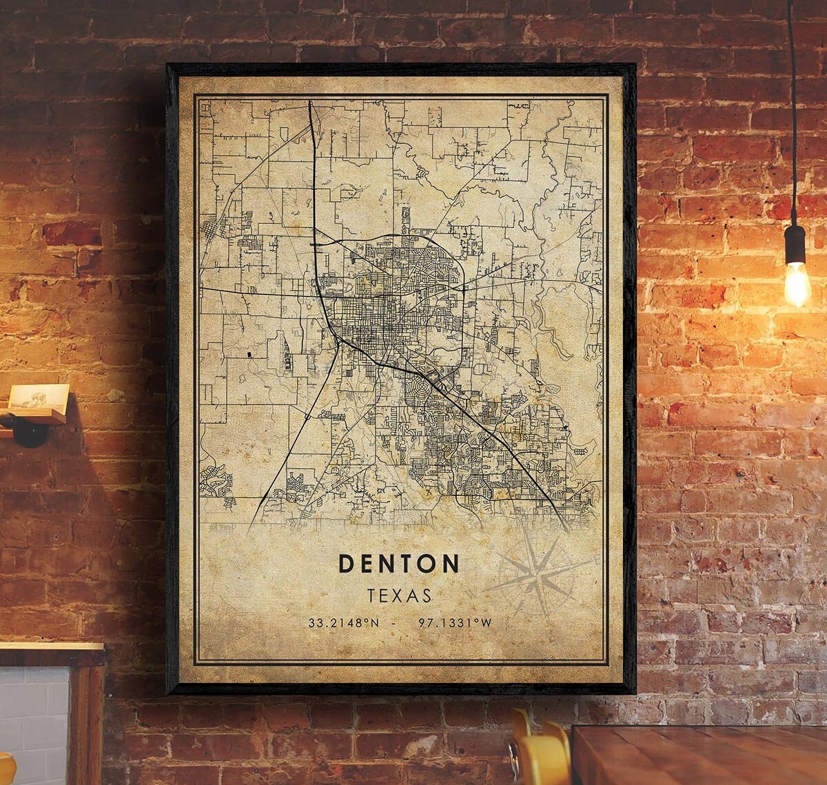 Denton Map Print Denton Map Texas Map Art Denton City | Etsy