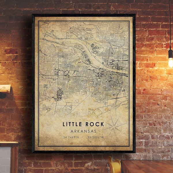 Little Rock Vintage Map Print | Little Rock Map | Arkansas Map Art | Little Rock City Road Map Poster | Vintage