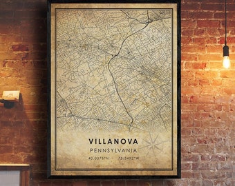 Villanova Map Print | Villanova Map | Pennsylvania Map Art | Villanova Pennsylvania City Road Map Poster | Vintage Gift Map