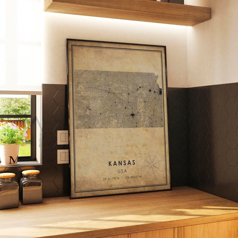 Kansas Map Print | Kansas Map | USA Map Art | Kansas City Road Map ...