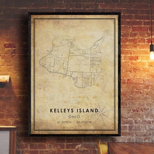 Impression de carte vintage de l’île Kelleys | Carte de l'île Kelleys | Ohio Carte Art | Affiche de carte routière de la ville de Kelleys Island | carte cadeau vintage