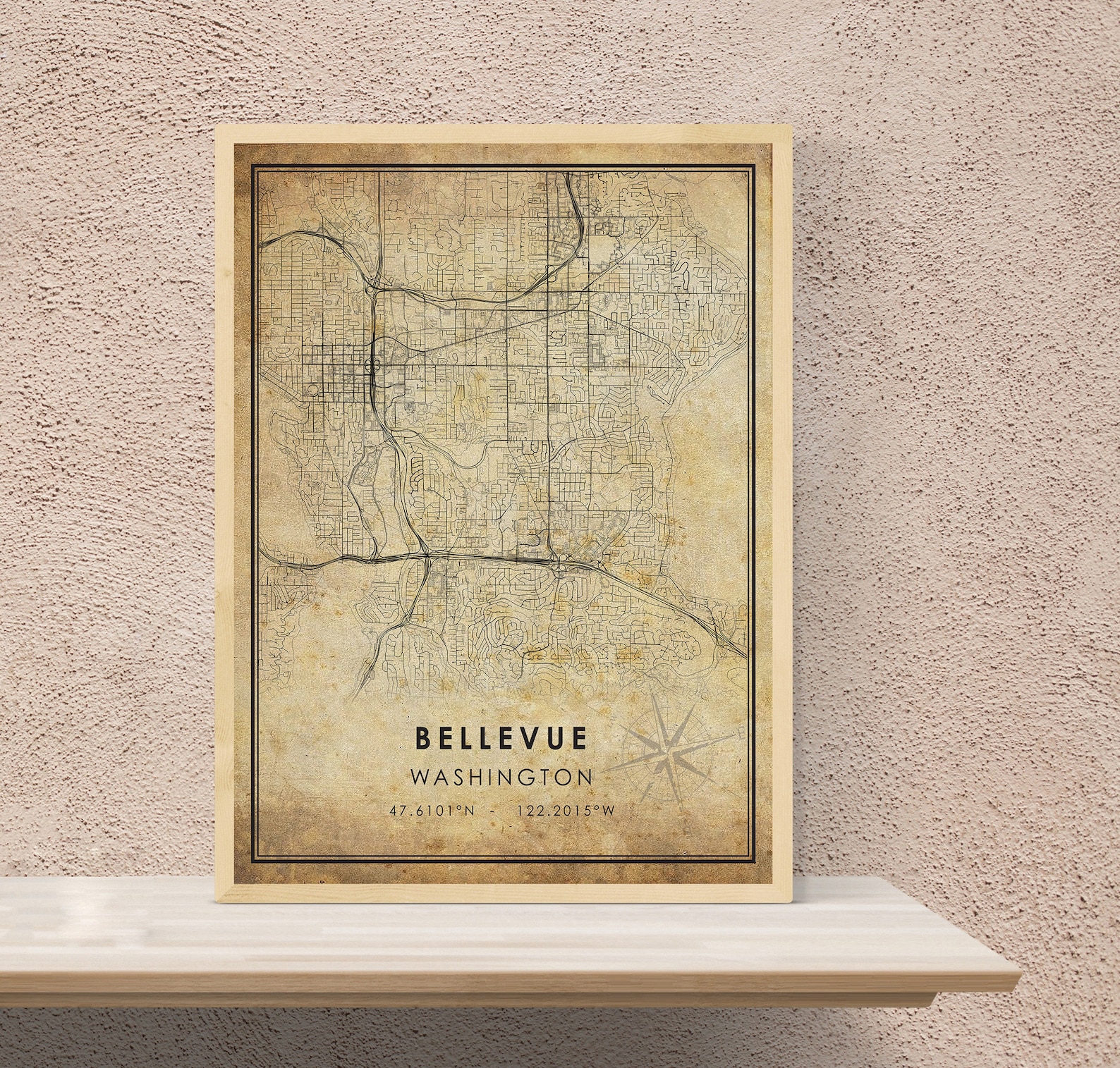 Bellevue Vintage Map Print Bellevue Map Washington Map Art | Etsy