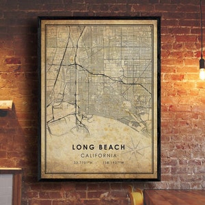 Impression de carte vintage de Long Beach | Carte de Long Beach | Californie Carte Art | Affiche de la carte routière de la ville de Long Beach | carte vintage