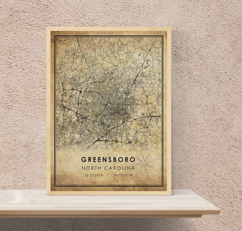 Greensboro North Carolina Map Greensboro City Road Map Poster Canvas Greensboro Vintage Map Print