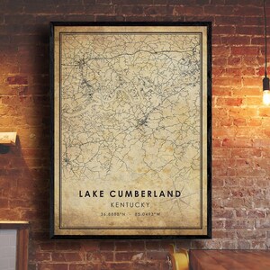 Lake Cumberland Kentucky Vintage Map Print | Lake Cumberland Map | Kentucky Map Art |Lake Cumberland City Road Map Poster | Vintage Gift Map