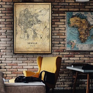 Seville Vintage Map Print | Seville Spain Map | Seville City Road Map Poster Canvas image 2