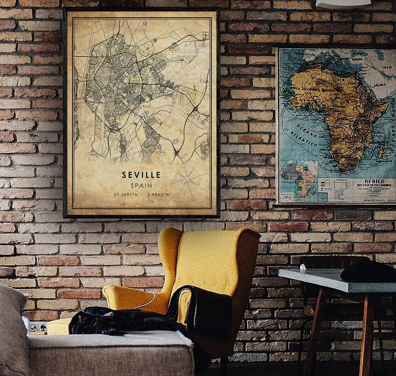 Seville Vintage Map Print | Seville Spain Map | Seville City Road Map Poster Canvas image 2