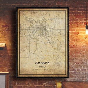 Oxford Map Print | Oxford Map | Ohio Map Art | Oxford City Road Map Poster | Vintage Gift Map