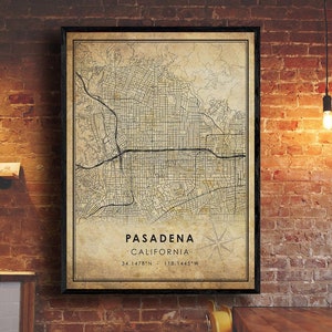 Pasadena Map Print | Pasadena Map | California Map Art | Pasadena City Road Map Poster | Vintage Gift Map