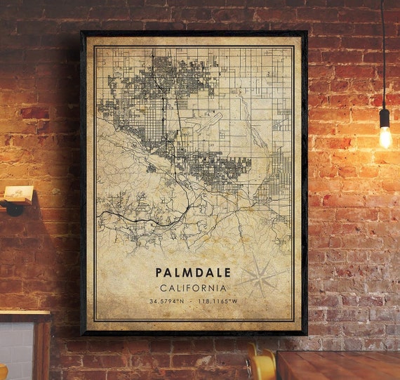Palmdale Vintage Map Print Palmdale Map California Map Art Etsy