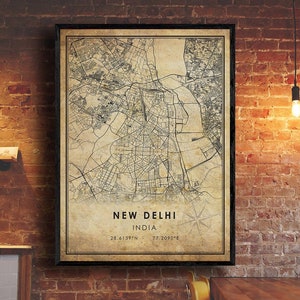 Impression de carte vintage de New Delhi | Carte de l'Inde | Art de la carte de New Delhi | Affiche de la carte routière de la ville de New Delhi | carte cadeau vintage