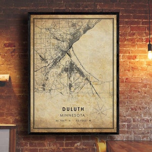 Duluth Vintage Map Print | Duluth Map | Minnesota Map Art | Duluth City Road Map Poster | Vintage Gift Map