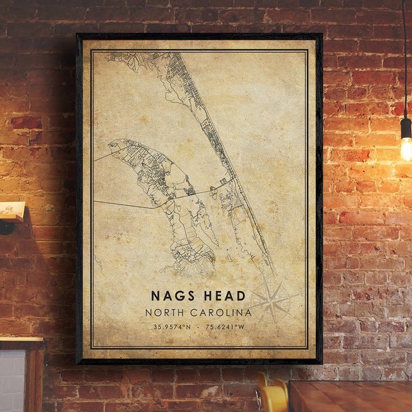 Nags Head Map Print | Nags Head Map | North Carolina Map Art | Nags Head City Road Map Poster | Vintage Gift Map