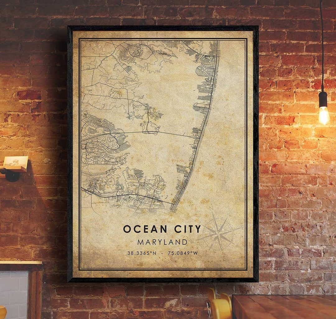 Ocean City Map Print Ocean City Map Maryland Map Art Ocean City Road Map Poster Vintage Gift Map