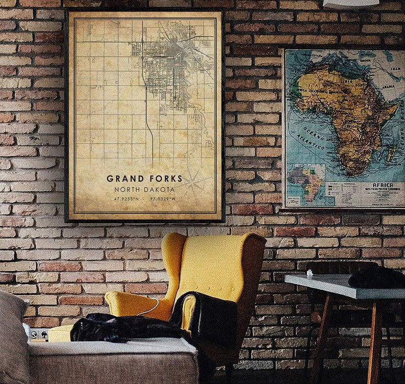 Grand Forks Vintage Map Print Grand Forks North Dakota Map Grand Forks