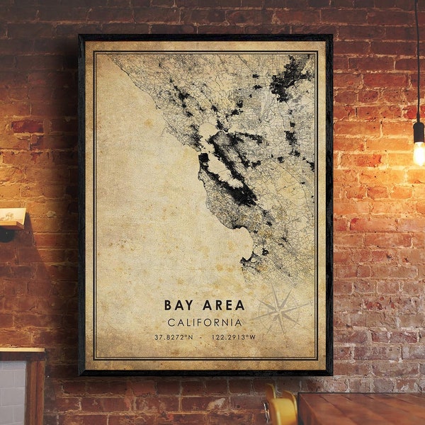 Bay Area Vintage Map Print | Bay Area Map | Bay Area California City Road Map Poster Canvas