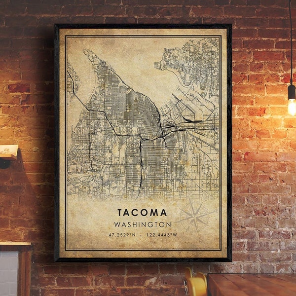 Tacoma Map Print | Tacoma  Map | Washington Map Art | Washington City Road Map Poster | Vintage Gift Map