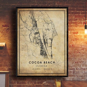 Impression de carte de Cocoa Beach | Carte de Cocoa Beach | Art de la carte de Floride | Affiche de carte routière de la ville de Cocoa Beach | carte cadeau vintage