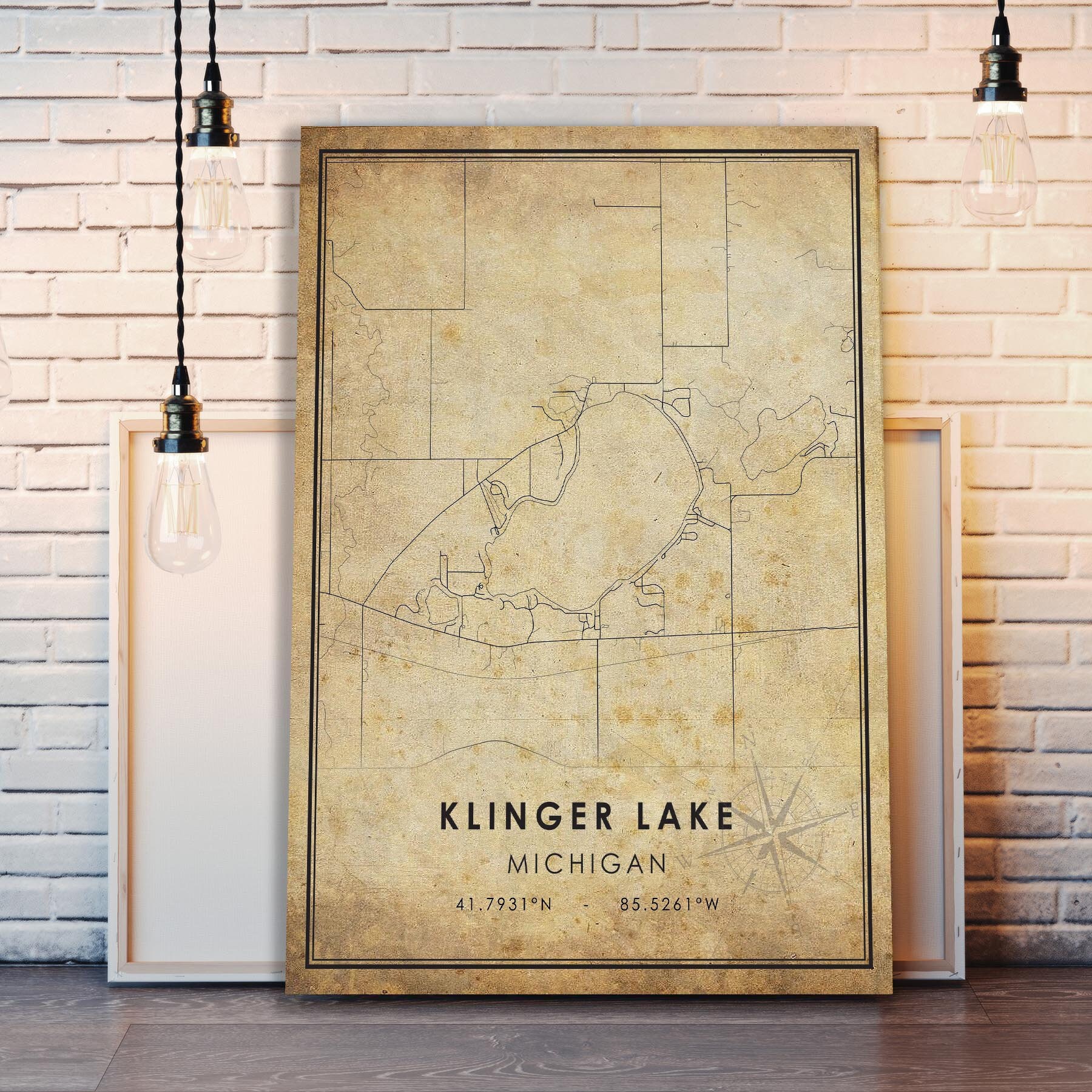 Klinger Lake Map Print Klinger Lake Map Michigan Map Art Etsy