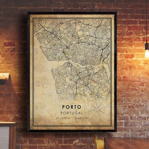 Porto Vintage Map Print | Porto Map | Portugal Map Art | Porto City Road Map Poster | Vintage Gift Map