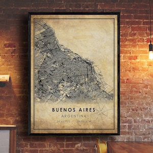 Buenos Aires Vintage Map Print | Buenos Aires Map | Argentina Map Art | Buenos Aires City Road Map Poster | Vintage Map Gift