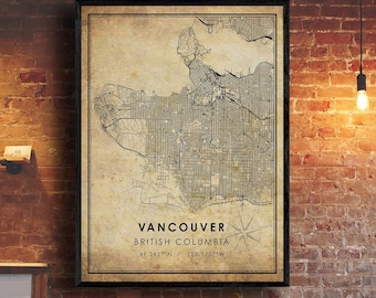 Vancouver Vintage Map Print | Vancouver Canada Map | Vancouver City Road Map Poster Canvas