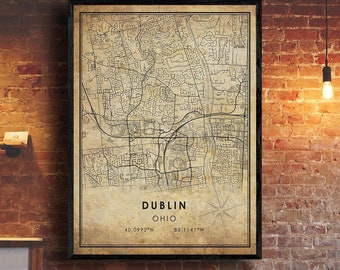 Dublin Map Print | Dublin Map | Ohio Map Art | Dublin City Road Map Poster | Vintage Gift Map