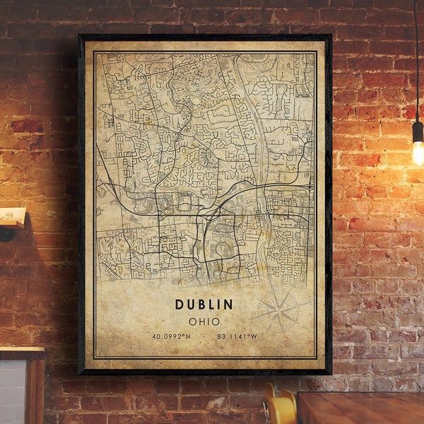 Dublin Map Print | Dublin Map | Ohio Map Art | Dublin City Road Map Poster | Vintage Gift Map