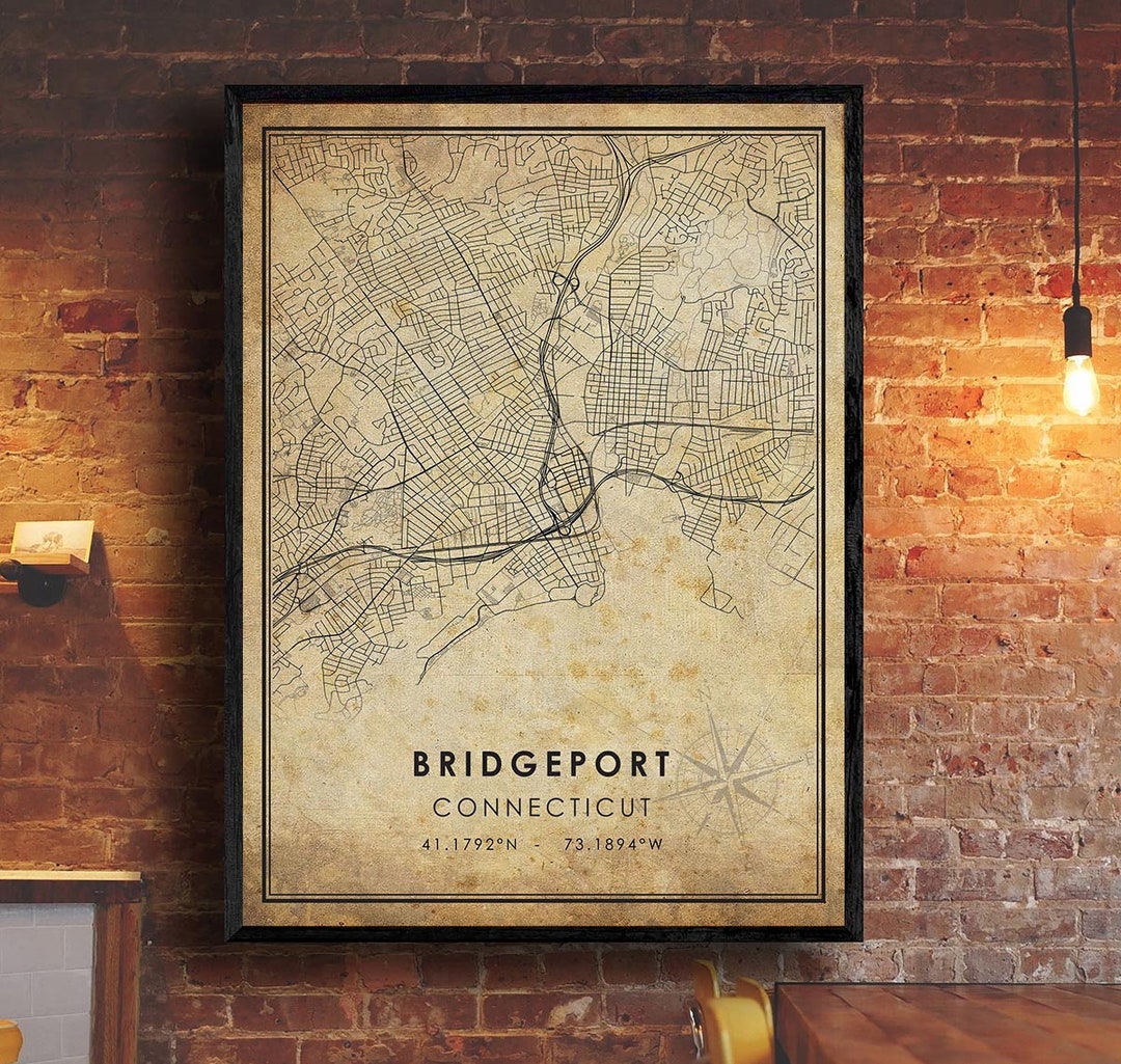 Bridgeport Vintage Map Print | Bridgeport Map | Connecticut Map Art ...