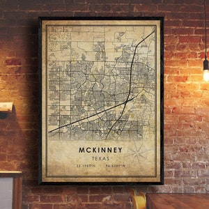 McKinney  Vintage Map Print | McKinney  Map | Texas Map Art | McKinney  City Road Map Poster | Vintage Gift Map