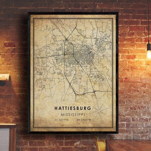 Hattiesburg Map Print | Hattiesburg Map | Mississippi Map Art | Hattiesburg City Road Map Poster | Vintage Gift Map
