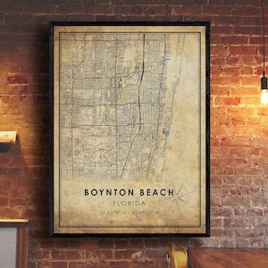 Boynton Beach vintage Carte Imprimer | Carte de la plage de Boynton | Art de la carte de Floride | Affiche de carte routière de la ville de Boynton Beach | ancien