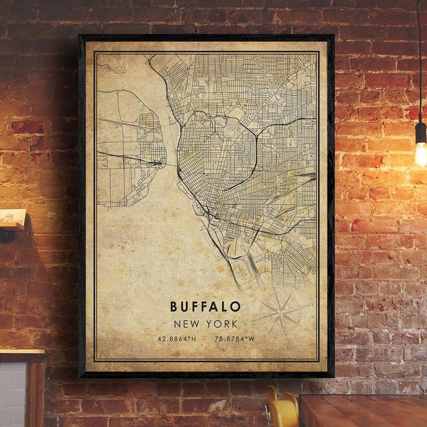 Buffalo Vintage Map Print | Buffalo Map | New York Map Art | Buffalo City Road Map Poster | Vintage Gift Map