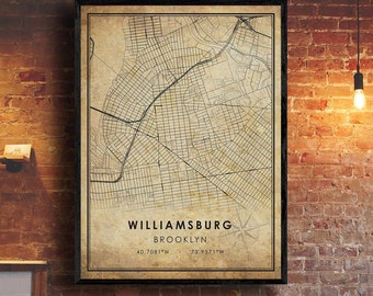 Williamsburg Map Print | Williamsburg Map | Brooklyn Map Art | Williamsburg City Road Map Poster | Vintage Gift Map