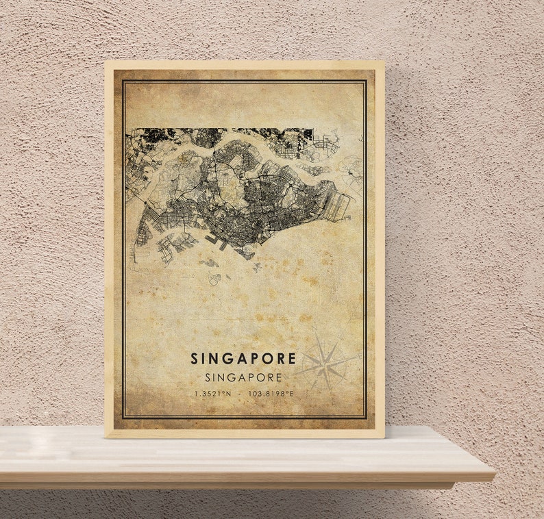 Asia Map Art Singapore Vintage Map Print Vintage Gift Map Singapore Map Singapore City Road Map Poster