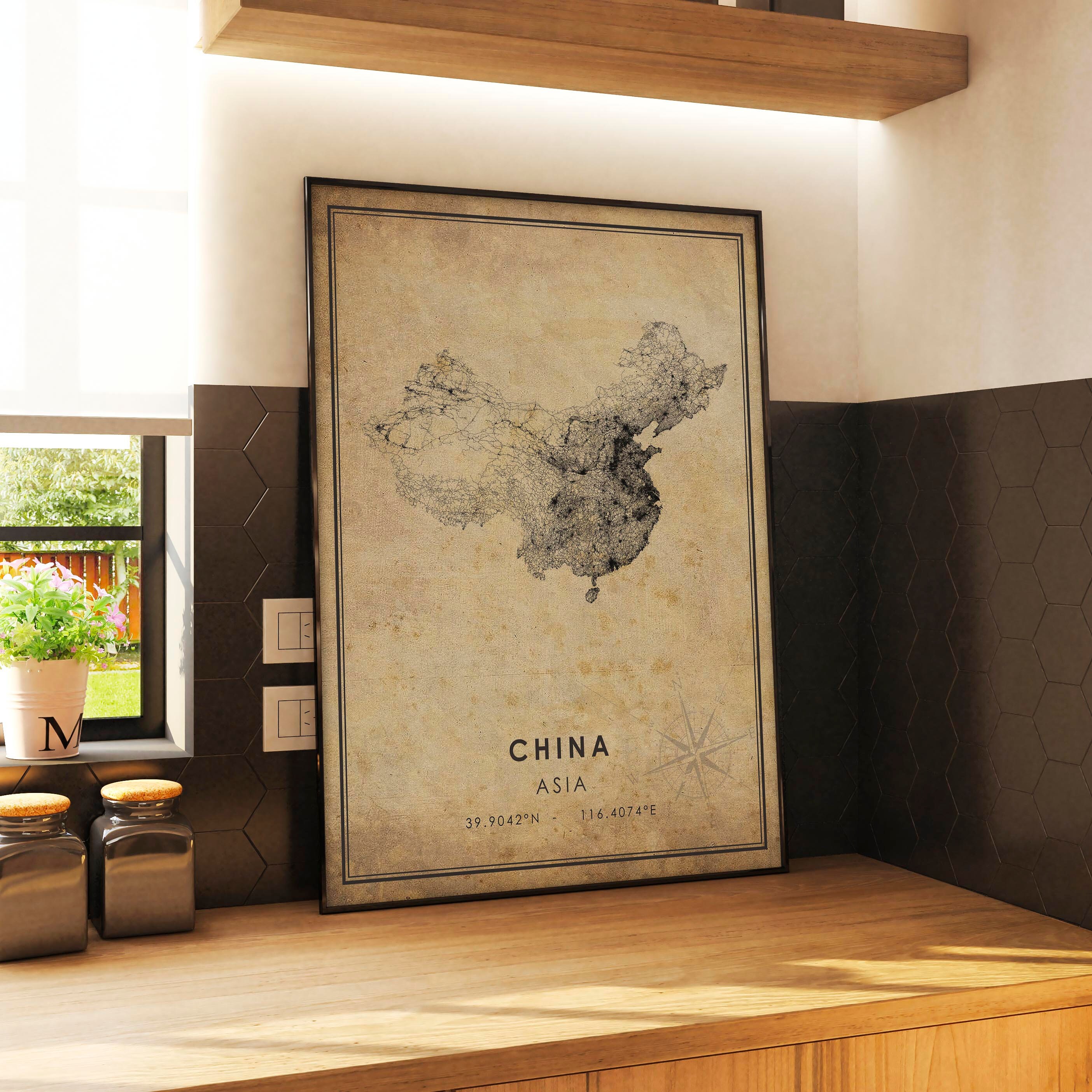 China Vintage Map Print | China Map | China Map Art | China Road Map ...