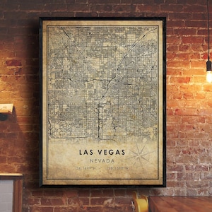Impression de carte vintage de Las Vegas | Carte de Las Vegas | Carte du Nevada | Affiche de la carte routière de la ville de Las Vegas | carte cadeau vintage