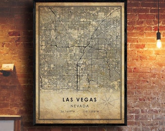 Las Vegas Vintage Map Print | Las Vegas Map | Nevada Map Art | Las Vegas City Road Map Poster | Vintage Gift Map