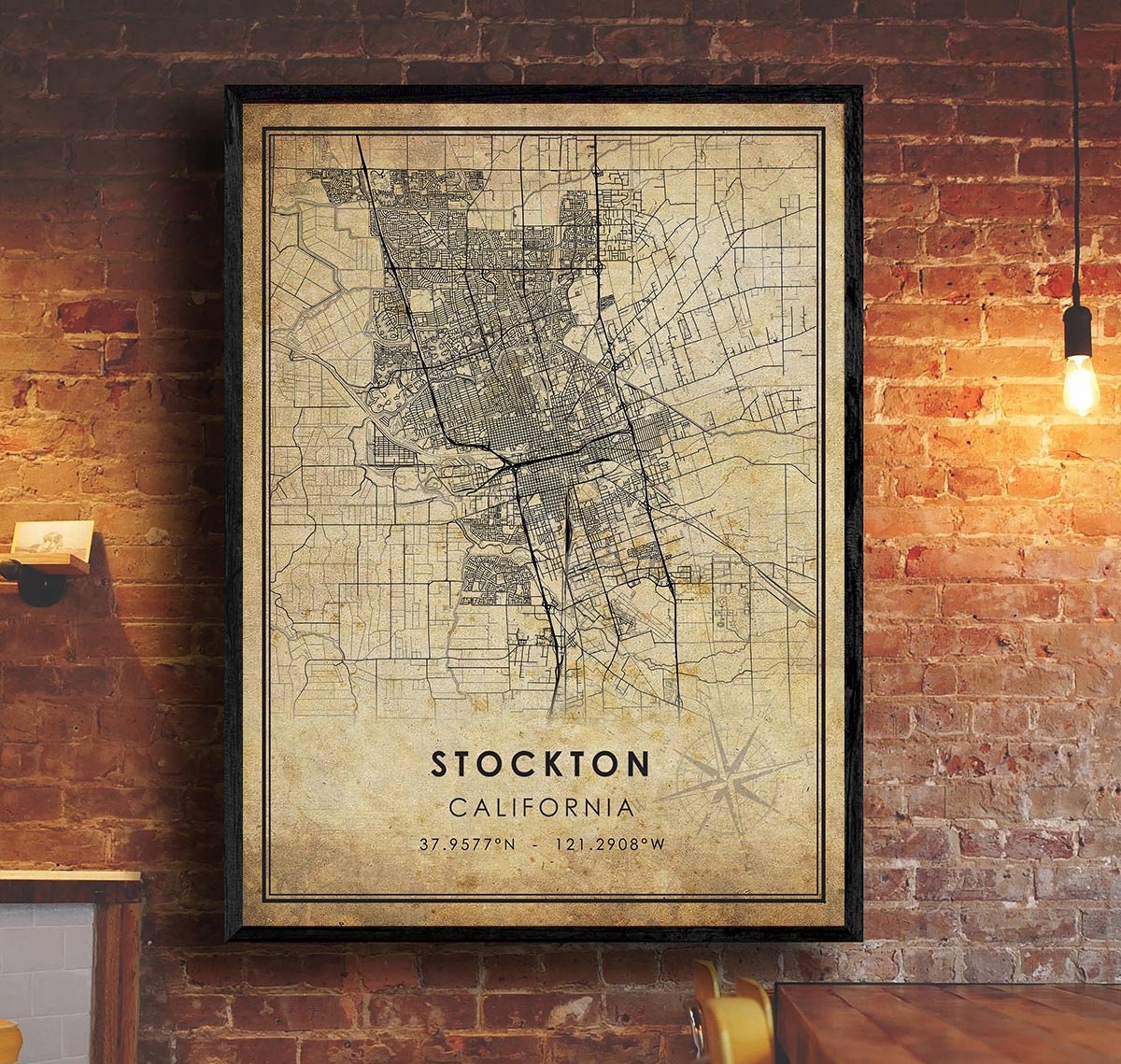 Stockton Map Print | Stockton Map | California Map Art | Stockton City Road Map Poster | Vintage Gift Map