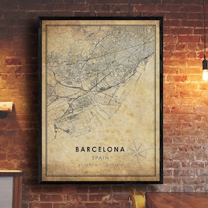 Barcelona Vintage Map Print | Barcelona Map | Spain Map Art | Barcelona City Road Map Poster | Vintage Map